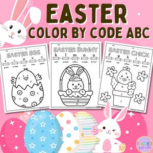 Easter Color by Code ABC Worksheets, Spring Coloring Pages (Digital Download)
