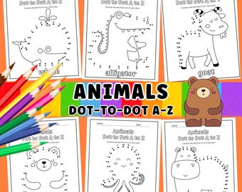 Animals Dot-to-Dot Worksheet: A-Z Alphabet Practice (PDF Download)