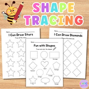 Shape Tracing Worksheet Trace Shapes for Kids Shape Learning Worksheet Homeschool Worksheets Preschool Kindergarten Shape Tracing Printables