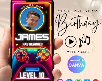 Video Game Birthday Invitation: Boys Gaming Party Invite, Editable Canva Template, Digital Download