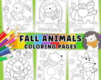 Autumn Fall Animal Coloring Pages, Autumn Coloring Sheets for Kindergarten, Seasonal Coloring, Preschool Fall, Woodland Animal Fall Coloring
