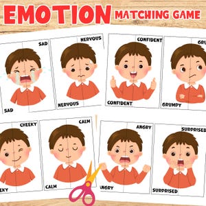 Emotion Matching Game, Feelings Flashcard for Kid, SEL Activity for Preschool Kindergarten, Emotions Puzzle, Printable Emotion Matching Card
