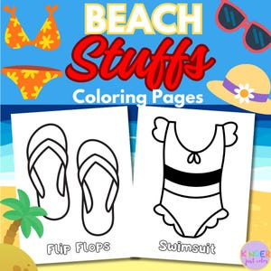Beach Stuffs Coloring Pages For Kids, Toddlers, Preschoolers, Summer Coloring Sheets, Simple Coloring Page Homeschool Printable Kindergarten