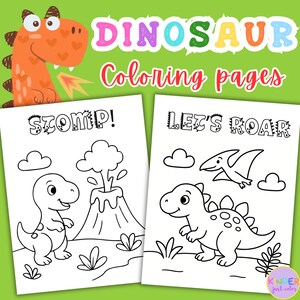 Dinosaur Coloring Pages for Kids, Cute Dino for Preschool Kindergarten Toddler, Easy Coloring Sheet Printable, Homeschool, Instant Download