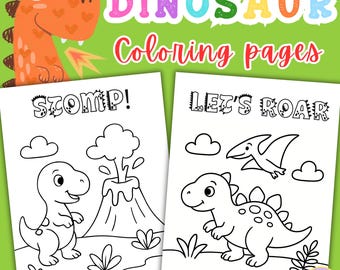 Cute Dinosaur Coloring Pages for Kids, Preschool Printable (Instant Download)