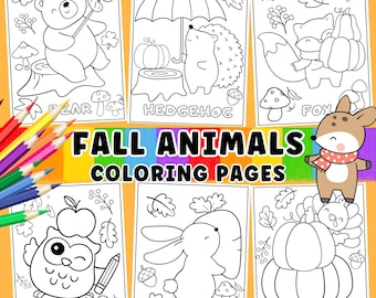 Fall Animal Coloring Pages, Autumn Coloring Sheet for Kindergarten, Seasonal Coloring, Preschool Fall, Woodland Animal Fall Coloring for Kid