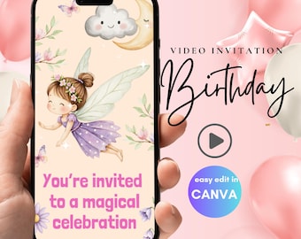 Fairy Birthday Video Invitation, Magical Garden Party, Editable Canva Template (Digital Download)