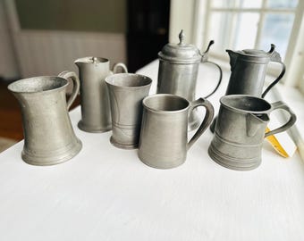 Choice of Victorian-Era Pewter Tankards, Steins, Tumblers & Tavern Mugs