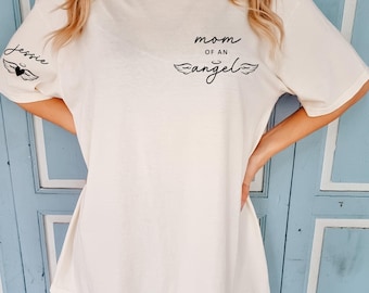 Custom 'Mom of an Angel' Comfort Colors T-shirt: Baby Memorial, Personalized Sleeve