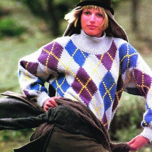 Mönster för Argyle vintage 80-tals damtröja - PDF-mönster - digital nedladdning