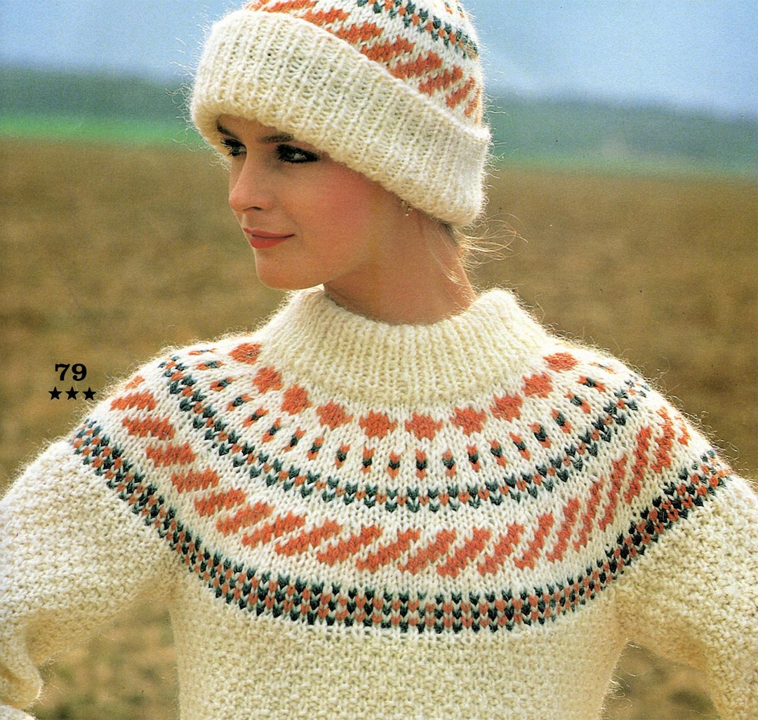 Nordic Sweater and Hat Set Vintage Pattern Women - PDF Pattern ...