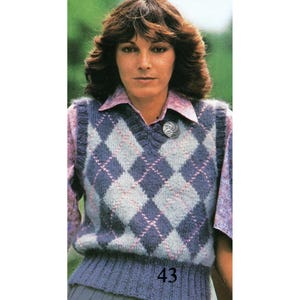 Mönster för väst i vintagestil från 80-talet för kvinnor, Argyle - PDF-mönster - digital nedladdning