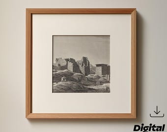 Ancient Egypt Wall Art | Thebes Antique | Digital Download | Egyptian Temple Printable | Vintage Travel Illustration | Historical Decor