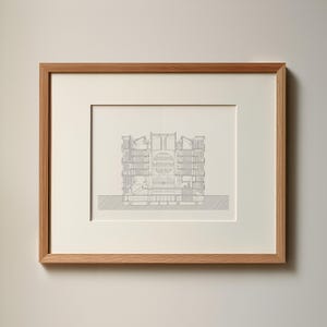 ルイス・カーン・フィリップス・エクセター図書館 – 手描きの建築パースセクションポスター | インテリアアート | 近代建築の壁装飾