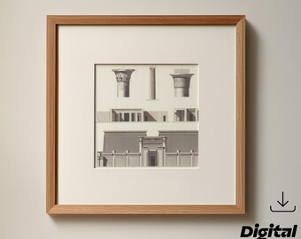 Ancient Egypt Wall Art | Thebes Antique | Digital Download | Egyptian Temple Printable | Vintage Travel Illustration | Historical Decor