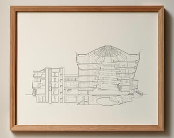 ルイス・カーン設計のエクセター図書館 ― ミニマリスト建築 手描き