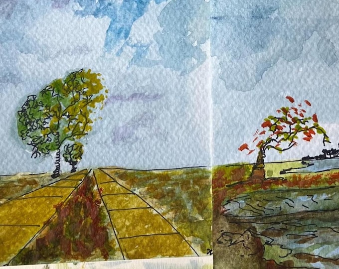 Original Watercolor 4x6 Set of 2 | One of a Kind Artwork | Landscape With Minimalist fridge magnet holders