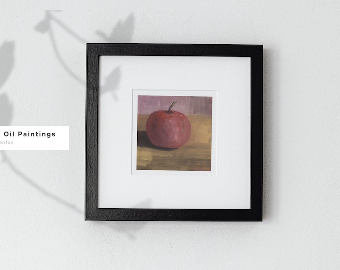 Unique Original Apple Still Life Oil Painting | 6x6 Impressionist Painting on Canvas Board | Minimalist Composition"