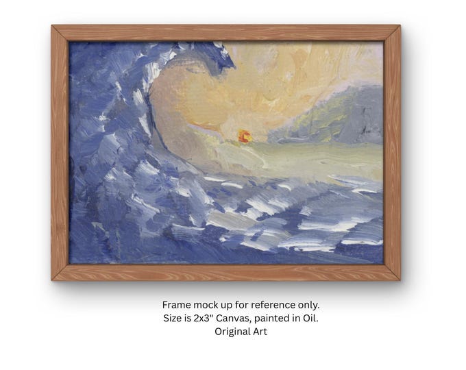 Ocean Wave Miniature  | 2x3” Abstract oil landscape Cute Desk Art