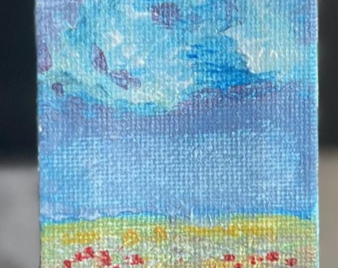 Rain over the plain - 2x3" Mini Art Acrylic Original Painting