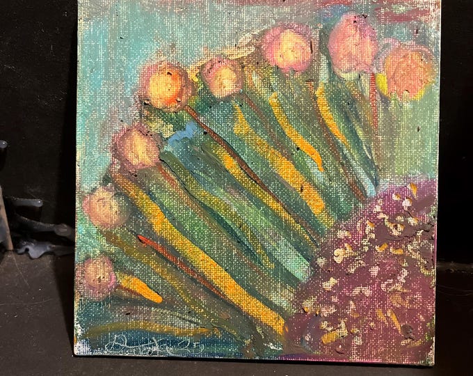 Abstract Sunflower Oil Pastel Original 6x6 canvas board painting