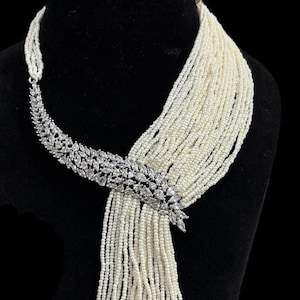 Elegant Bridal Pearl Necklace Set | Statement Jewelry | Bollywood | Indian wedding jewelry |Indian jewelry Silver | Long Necklace