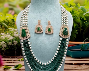 Kundan Green Stone Necklace: Indian Bridal Jewelry Set