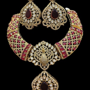 Uncut Polki Kundan Necklace Set: Victorian Doublet Stone Indian Jewelry