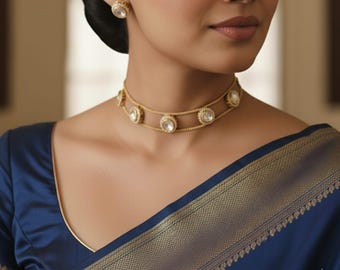 Gold Pearl Choker Necklace Set | Traditional Kundan Style Jewelry | Bridal Indian Jewelry