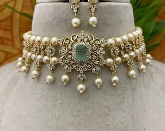 Kundan Choker Necklace Set: Indian Wedding Jewelry, Gold Plated