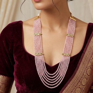Pink Multi Strand Statement Necklace, Layered Bridal Jewelry, Indian Wedding Party Necklace