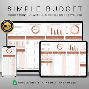 Easy Budget Planner Spreadsheet for Google Sheets: Expense Tracker (Digital Download)
