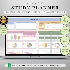 Study Planner Spreadsheet Student Template Google Sheets Student Planner College Assignment Tracker Task Class Timetable University Planner