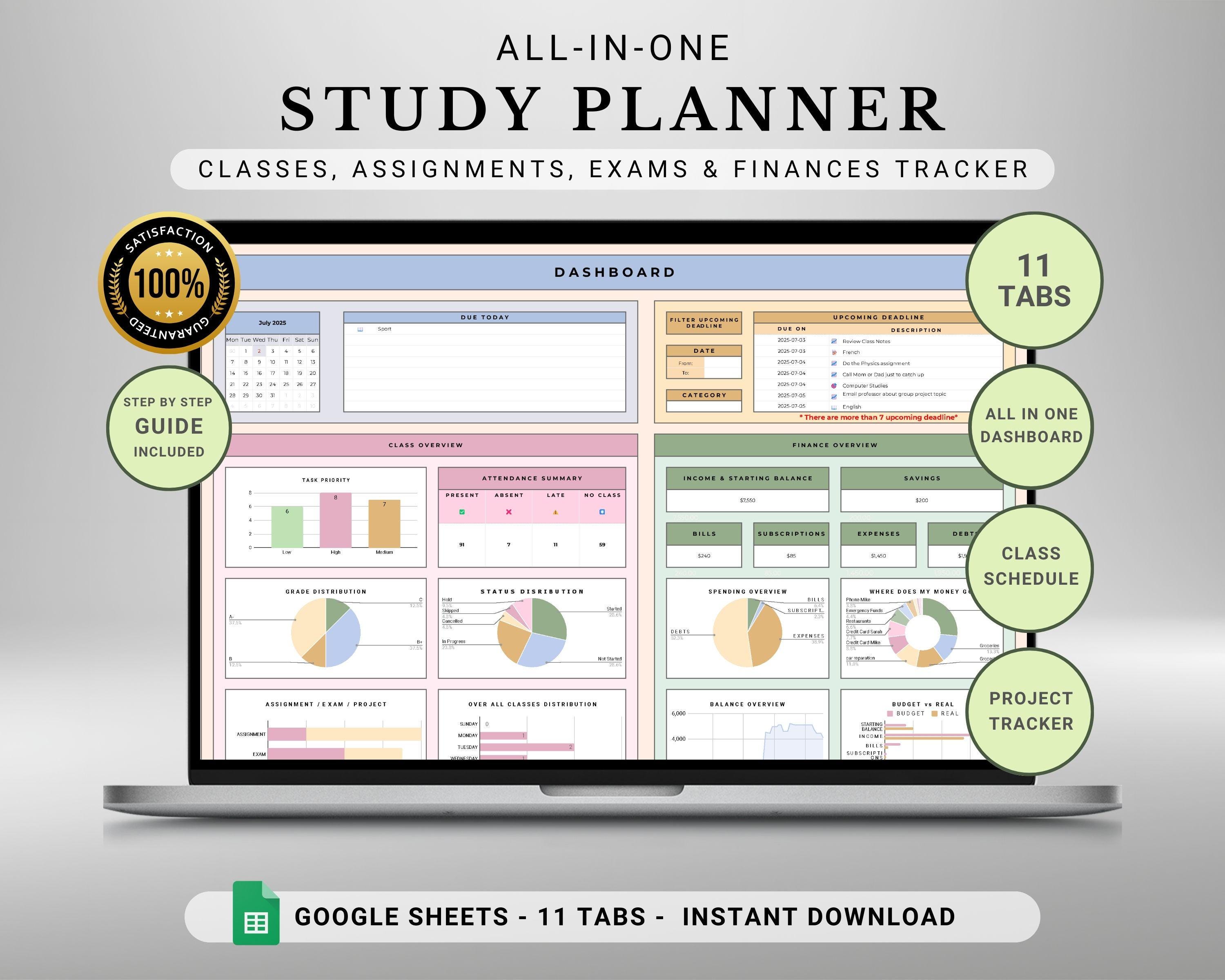 Student Planner Spreadsheet: Google Sheets Study Template (digital ...