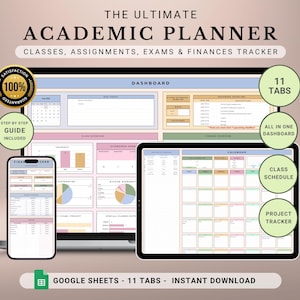 Academic Student Planner, Google Sheets Study Planner, School Assignment Tracker Task Tracker To-Do List Budget Tracker, College Spreadsheet