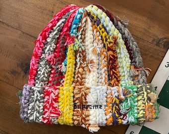 Multicolored Hand Tied Beanie | Crochet Beanie | Scrap Beanie | Street Fashion