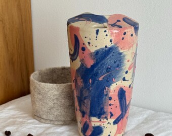Tazza da viaggio in ceramica colorata, realizzata a mano, con rivestimento termoisolante / 400 ml / 14 oz