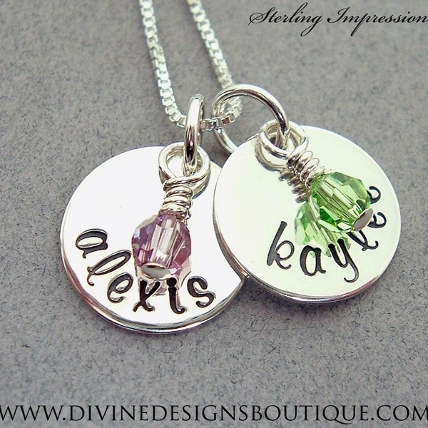 Sterling Impressions Handstamped Two Disc Half Inch Birthstone Name Necklace - LOW SHIP, WARRANTY