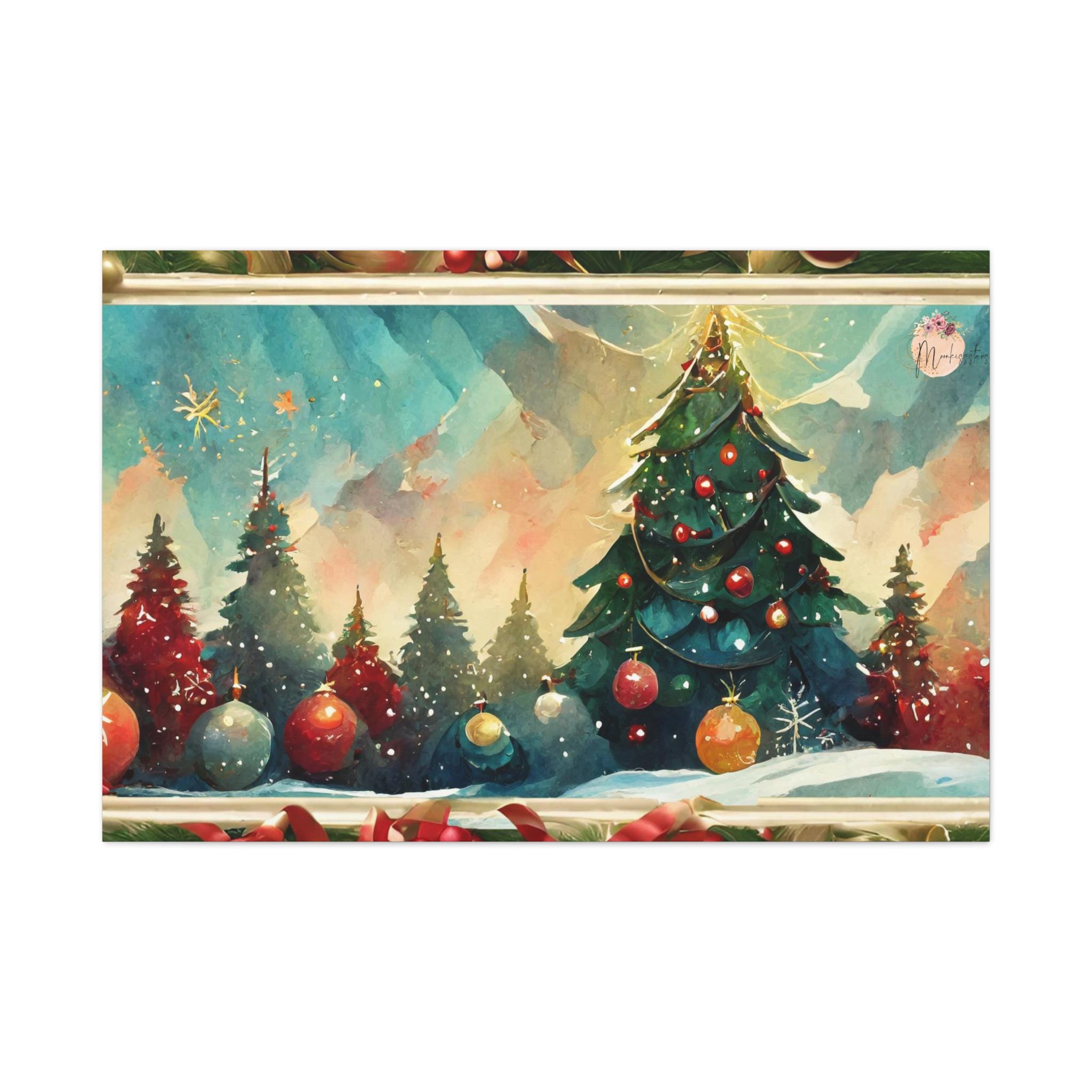 Canvas Print, Decorated Christmas Tree Winter Forest Design, Wall Art Home Decor, Holiday Gift Idea, Christmas Decoration, Matte Stretched