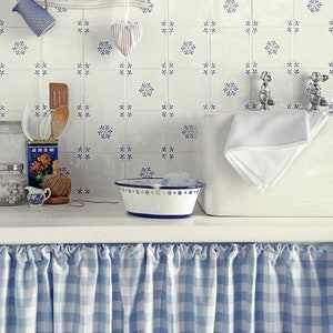 Under Sink Curtain Skirt, Lightweight Gingham Check in 10 Colors, Unlined, Custom Made, Under Counter, Cabinet Curtain, Cafe Length Curtain Sky Blue Gingham