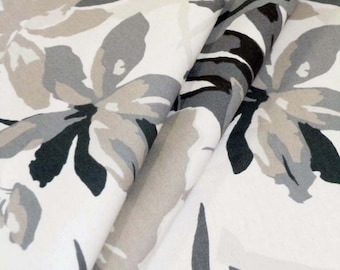 Tropical Floral Fabric for Home, Madcap Cottage Robert Allen, Leaves in Shades of Oyster, Beige, and White, for Drapery and Upholstery.