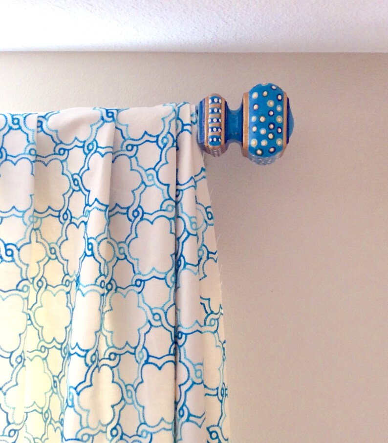 Bohemian Moroccan Curtain Finials in Turquoise Blue and Gold Etsy
