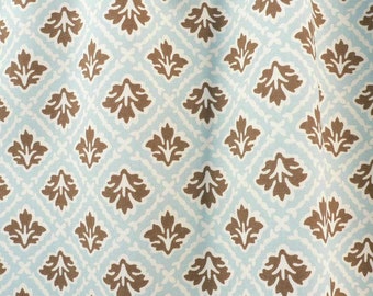 Blue and Brown Lattice Trellis Print Fabric for Home Decorating, BTY, Serene Color Tones of Mocha Aqua and White, 54 Inch Quality Cotton