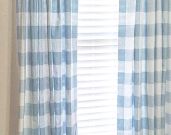 Plaid Check Curtain in Cashmere Blue, All Cotton Made to Order, Multiple Lengths Available, Coastal Country Cottage, Nursery Window Decor