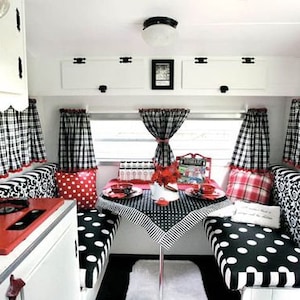 Camper Curtain, RV Tiny House, Checker Plaid Gingham, Semi Sheer, Rod Pocket Top Can Be Clipped, Poly Cotton Material, Custom Length