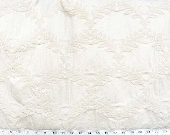 Off White Jacquard Damask Fabric By The Yard, Tone on Tone Leaf Trellis Design, High Quality for Draperies and Upholstery, Shabby Elegance