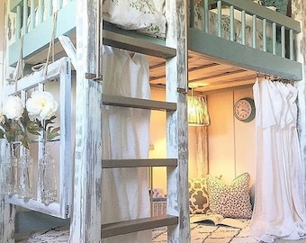 Loft Bed Drop Sheet Curtain, Kids Bunk Tent, Teens, Fort, Dorm, RV, Airbnb, Room Divider, Modern Farmhouse, Shabby French,