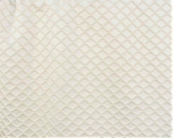 Ivory Off White Home Fabric, Upholstery Drapery, Jacquard Matelasse Diamond Lattice, Reversable, 2 Yard Minimum,