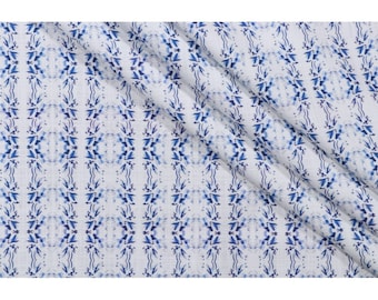 French Country Curtain, Blue and White Ikat Stripe Chinoiserie Print, Length Made to Order,