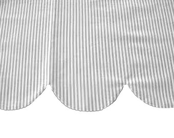 Ticking Stripe Scalloped Valance, Soft Cornice in Blue, Red, Pink, Gray, Black, or Green, Classic Tailored Farmhouse, Curvy Hem